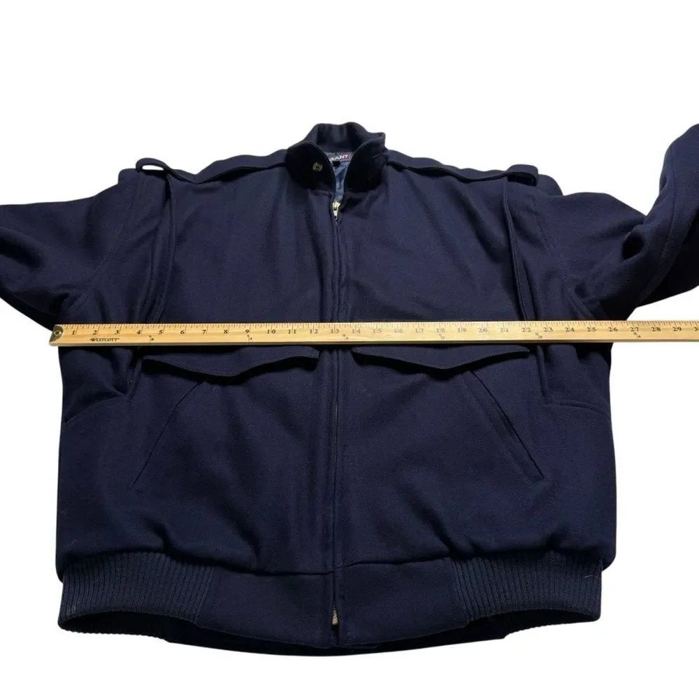Vintage Gant Heavy Wool Bomber Jacket Quilted Lining Winter Navy Blue Men’s Sz M